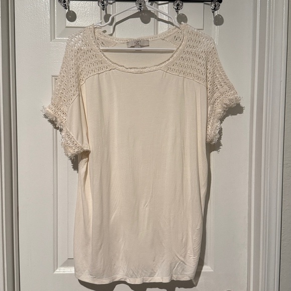 Loft pullover short sleeve crochet sleeve top ivory cream size 16/18 - Picture 1 of 5